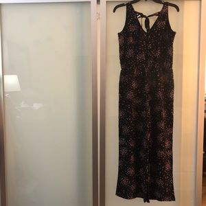 Wide-leg Jumpsuit - black floral print